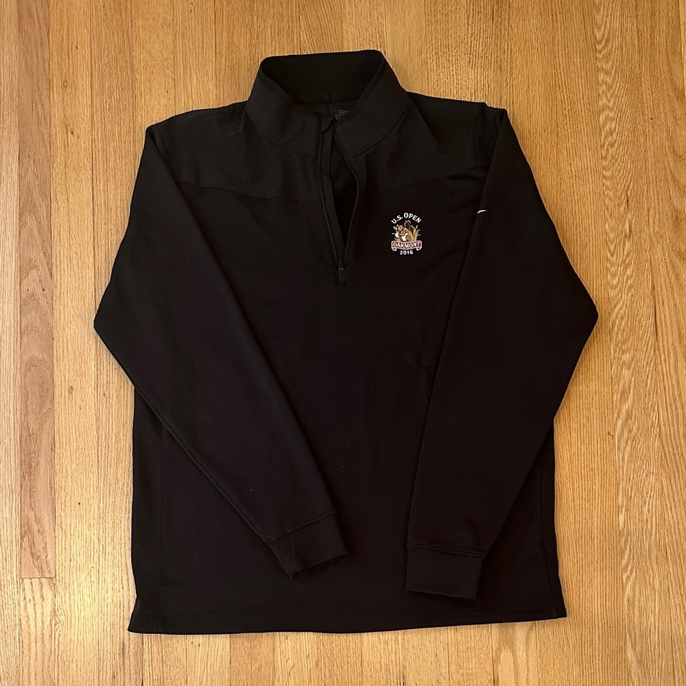 ⛳️ Nike Golf Dri-FIT 1/4 Zip Pullover Black US Open 2016 Oakmont Size L 🖤